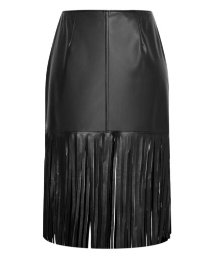 Vegan Leather Fringe Detailing Leather Skirt